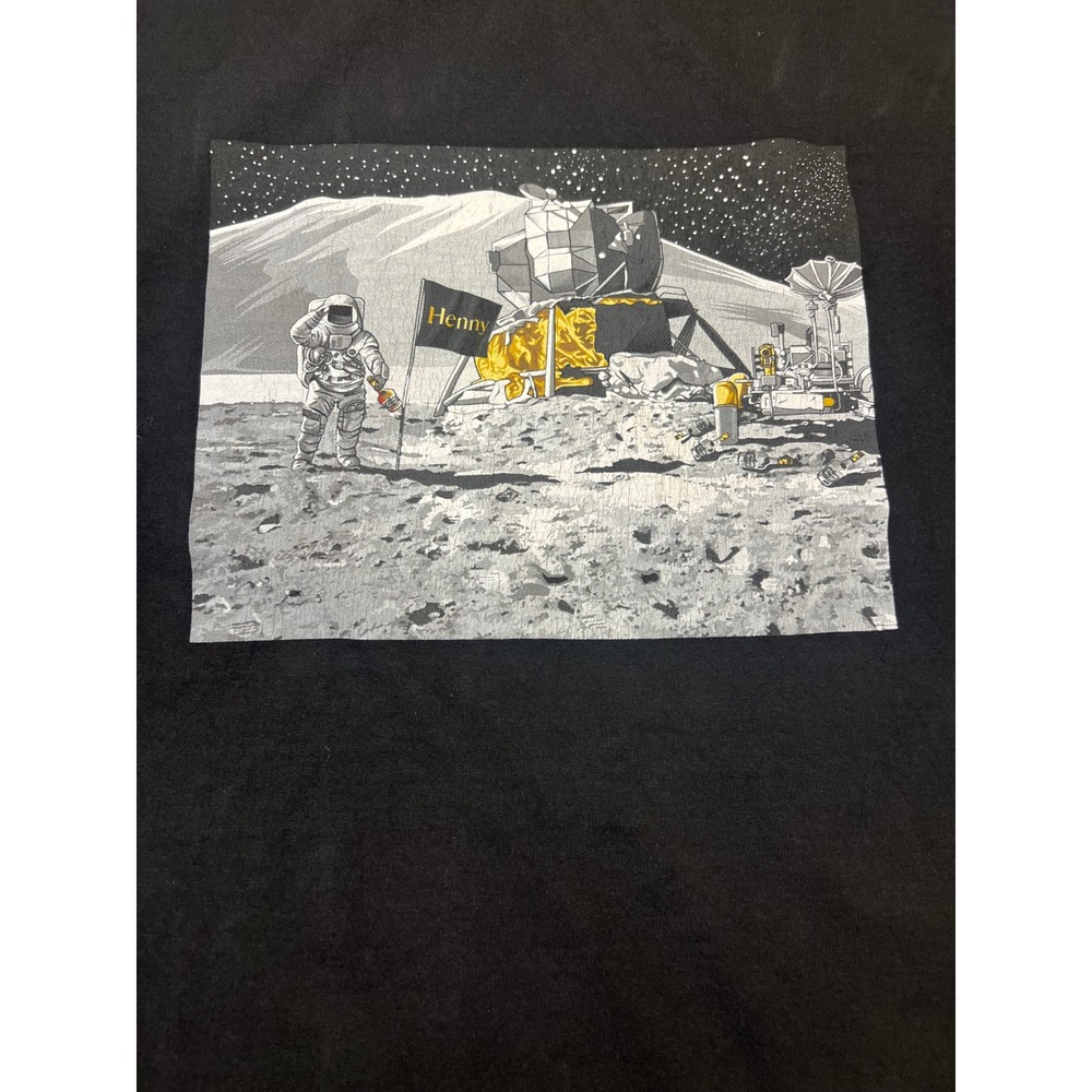 Connetic Mens Astronaut Moon Landing Henny Parody Graphic T-Shirt Black Small